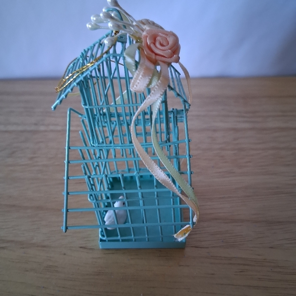 Decorative Blue Birdcage with Floral Accents Christmas Ornament - Picture 4 of 7